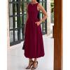 imageBTFBM Womens 2025 Summer Casual Sleeveless Midi Dress Patchwork Knit Tank Bubble Long Flowy Beach Maxi Sundress PocketsWine Red