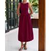 imageBTFBM Womens 2025 Summer Casual Sleeveless Midi Dress Patchwork Knit Tank Bubble Long Flowy Beach Maxi Sundress PocketsWine Red