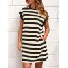 imageBTFBM Womens 2025 Summer Striped T Shirt Tunic Dress Loose Cap Sleeve Crew Neck Casual Cute Short Dresses PocketsBlack