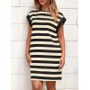 imageBTFBM Womens 2025 Summer Striped T Shirt Tunic Dress Loose Cap Sleeve Crew Neck Casual Cute Short Dresses PocketsBlack
