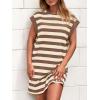 imageBTFBM Womens 2025 Summer Striped T Shirt Tunic Dress Loose Cap Sleeve Crew Neck Casual Cute Short Dresses PocketsKhaki