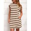 imageBTFBM Womens 2025 Summer Striped T Shirt Tunic Dress Loose Cap Sleeve Crew Neck Casual Cute Short Dresses PocketsKhaki