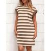 imageBTFBM Womens 2025 Summer Striped T Shirt Tunic Dress Loose Cap Sleeve Crew Neck Casual Cute Short Dresses PocketsKhaki