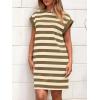 imageBTFBM Womens 2025 Summer Striped T Shirt Tunic Dress Loose Cap Sleeve Crew Neck Casual Cute Short Dresses PocketsKhaki Green