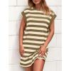 imageBTFBM Womens 2025 Summer Striped T Shirt Tunic Dress Loose Cap Sleeve Crew Neck Casual Cute Short Dresses PocketsKhaki Green