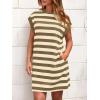 imageBTFBM Womens 2025 Summer Striped T Shirt Tunic Dress Loose Cap Sleeve Crew Neck Casual Cute Short Dresses PocketsKhaki Green
