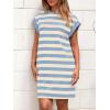 imageBTFBM Womens 2025 Summer Striped T Shirt Tunic Dress Loose Cap Sleeve Crew Neck Casual Cute Short Dresses PocketsLight Blue
