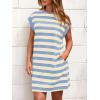 imageBTFBM Womens 2025 Summer Striped T Shirt Tunic Dress Loose Cap Sleeve Crew Neck Casual Cute Short Dresses PocketsLight Blue