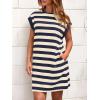 imageBTFBM Womens 2025 Summer Striped T Shirt Tunic Dress Loose Cap Sleeve Crew Neck Casual Cute Short Dresses PocketsNavy