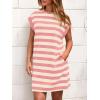 imageBTFBM Womens 2025 Summer Striped T Shirt Tunic Dress Loose Cap Sleeve Crew Neck Casual Cute Short Dresses PocketsPink