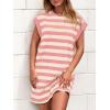 imageBTFBM Womens 2025 Summer Striped T Shirt Tunic Dress Loose Cap Sleeve Crew Neck Casual Cute Short Dresses PocketsPink