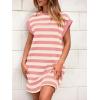 imageBTFBM Womens 2025 Summer Striped T Shirt Tunic Dress Loose Cap Sleeve Crew Neck Casual Cute Short Dresses PocketsPink