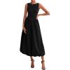 imageBTFBM Womens 2025 Summer Casual Sleeveless Midi Dress Patchwork Knit Tank Bubble Long Flowy Beach Maxi Sundress PocketsBlack