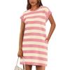 imageBTFBM Womens 2025 Summer Striped T Shirt Tunic Dress Loose Cap Sleeve Crew Neck Casual Cute Short Dresses PocketsPink