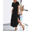 imageBTFBM 2024 Womens Summer Maxi Dresses Short Sleeve High Waist Tiered Flowy ALine Boho Beach Dress PocketsBlack