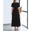 imageBTFBM 2024 Womens Summer Maxi Dresses Short Sleeve High Waist Tiered Flowy ALine Boho Beach Dress PocketsBlack