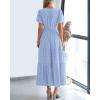 imageBTFBM 2024 Womens Summer Maxi Dresses Short Sleeve High Waist Tiered Flowy ALine Boho Beach Dress PocketsLight Blue