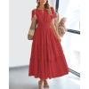 imageBTFBM 2024 Womens Summer Maxi Dresses Short Sleeve High Waist Tiered Flowy ALine Boho Beach Dress PocketsRed