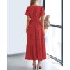 imageBTFBM 2024 Womens Summer Maxi Dresses Short Sleeve High Waist Tiered Flowy ALine Boho Beach Dress PocketsRed