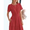 imageBTFBM 2024 Womens Summer Maxi Dresses Short Sleeve High Waist Tiered Flowy ALine Boho Beach Dress PocketsRed