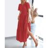 imageBTFBM 2024 Womens Summer Maxi Dresses Short Sleeve High Waist Tiered Flowy ALine Boho Beach Dress PocketsRed