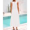 imageBTFBM 2025 Women Summer Sleeveless Dress Crew Neck Casual Loose Sundress Bubble Hem Flowy Tank Maxi Dresses with PocketsBeige White