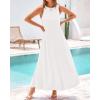 imageBTFBM 2025 Women Summer Sleeveless Dress Crew Neck Casual Loose Sundress Bubble Hem Flowy Tank Maxi Dresses with PocketsBeige White