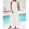 imageBTFBM 2025 Women Summer Sleeveless Dress Crew Neck Casual Loose Sundress Bubble Hem Flowy Tank Maxi Dresses with PocketsBeige White