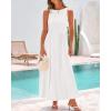 imageBTFBM 2025 Women Summer Sleeveless Dress Crew Neck Casual Loose Sundress Bubble Hem Flowy Tank Maxi Dresses with PocketsBeige White