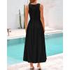 imageBTFBM 2025 Women Summer Sleeveless Dress Crew Neck Casual Loose Sundress Bubble Hem Flowy Tank Maxi Dresses with PocketsBlack