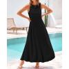 imageBTFBM 2025 Women Summer Sleeveless Dress Crew Neck Casual Loose Sundress Bubble Hem Flowy Tank Maxi Dresses with PocketsBlack
