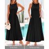 imageBTFBM 2025 Women Summer Sleeveless Dress Crew Neck Casual Loose Sundress Bubble Hem Flowy Tank Maxi Dresses with PocketsBlack
