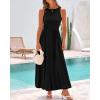 imageBTFBM 2025 Women Summer Sleeveless Dress Crew Neck Casual Loose Sundress Bubble Hem Flowy Tank Maxi Dresses with PocketsBlack