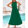 imageBTFBM 2025 Women Summer Sleeveless Dress Crew Neck Casual Loose Sundress Bubble Hem Flowy Tank Maxi Dresses with PocketsDark Green