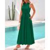 imageBTFBM 2025 Women Summer Sleeveless Dress Crew Neck Casual Loose Sundress Bubble Hem Flowy Tank Maxi Dresses with PocketsDark Green