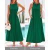 imageBTFBM 2025 Women Summer Sleeveless Dress Crew Neck Casual Loose Sundress Bubble Hem Flowy Tank Maxi Dresses with PocketsDark Green