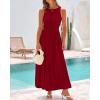 imageBTFBM 2025 Women Summer Sleeveless Dress Crew Neck Casual Loose Sundress Bubble Hem Flowy Tank Maxi Dresses with PocketsJujube Red