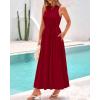 imageBTFBM 2025 Women Summer Sleeveless Dress Crew Neck Casual Loose Sundress Bubble Hem Flowy Tank Maxi Dresses with PocketsJujube Red