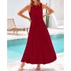 imageBTFBM 2025 Women Summer Sleeveless Dress Crew Neck Casual Loose Sundress Bubble Hem Flowy Tank Maxi Dresses with PocketsJujube Red