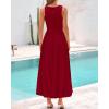 imageBTFBM 2025 Women Summer Sleeveless Dress Crew Neck Casual Loose Sundress Bubble Hem Flowy Tank Maxi Dresses with PocketsJujube Red