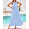 imageBTFBM 2025 Women Summer Sleeveless Dress Crew Neck Casual Loose Sundress Bubble Hem Flowy Tank Maxi Dresses with PocketsLight Blue