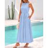 imageBTFBM 2025 Women Summer Sleeveless Dress Crew Neck Casual Loose Sundress Bubble Hem Flowy Tank Maxi Dresses with PocketsLight Blue