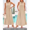imageBTFBM 2025 Women Summer Sleeveless Dress Crew Neck Casual Loose Sundress Bubble Hem Flowy Tank Maxi Dresses with PocketsLight Khaki