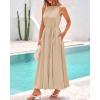 imageBTFBM 2025 Women Summer Sleeveless Dress Crew Neck Casual Loose Sundress Bubble Hem Flowy Tank Maxi Dresses with PocketsLight Khaki