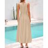 imageBTFBM 2025 Women Summer Sleeveless Dress Crew Neck Casual Loose Sundress Bubble Hem Flowy Tank Maxi Dresses with PocketsLight Khaki