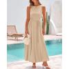 imageBTFBM 2025 Women Summer Sleeveless Dress Crew Neck Casual Loose Sundress Bubble Hem Flowy Tank Maxi Dresses with PocketsLight Khaki