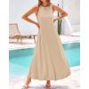 imageBTFBM 2025 Women Summer Sleeveless Dress Crew Neck Casual Loose Sundress Bubble Hem Flowy Tank Maxi Dresses with PocketsLight Khaki