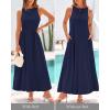 imageBTFBM 2025 Women Summer Sleeveless Dress Crew Neck Casual Loose Sundress Bubble Hem Flowy Tank Maxi Dresses with PocketsNavy