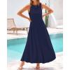 imageBTFBM 2025 Women Summer Sleeveless Dress Crew Neck Casual Loose Sundress Bubble Hem Flowy Tank Maxi Dresses with PocketsNavy