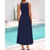 imageBTFBM 2025 Women Summer Sleeveless Dress Crew Neck Casual Loose Sundress Bubble Hem Flowy Tank Maxi Dresses with PocketsNavy